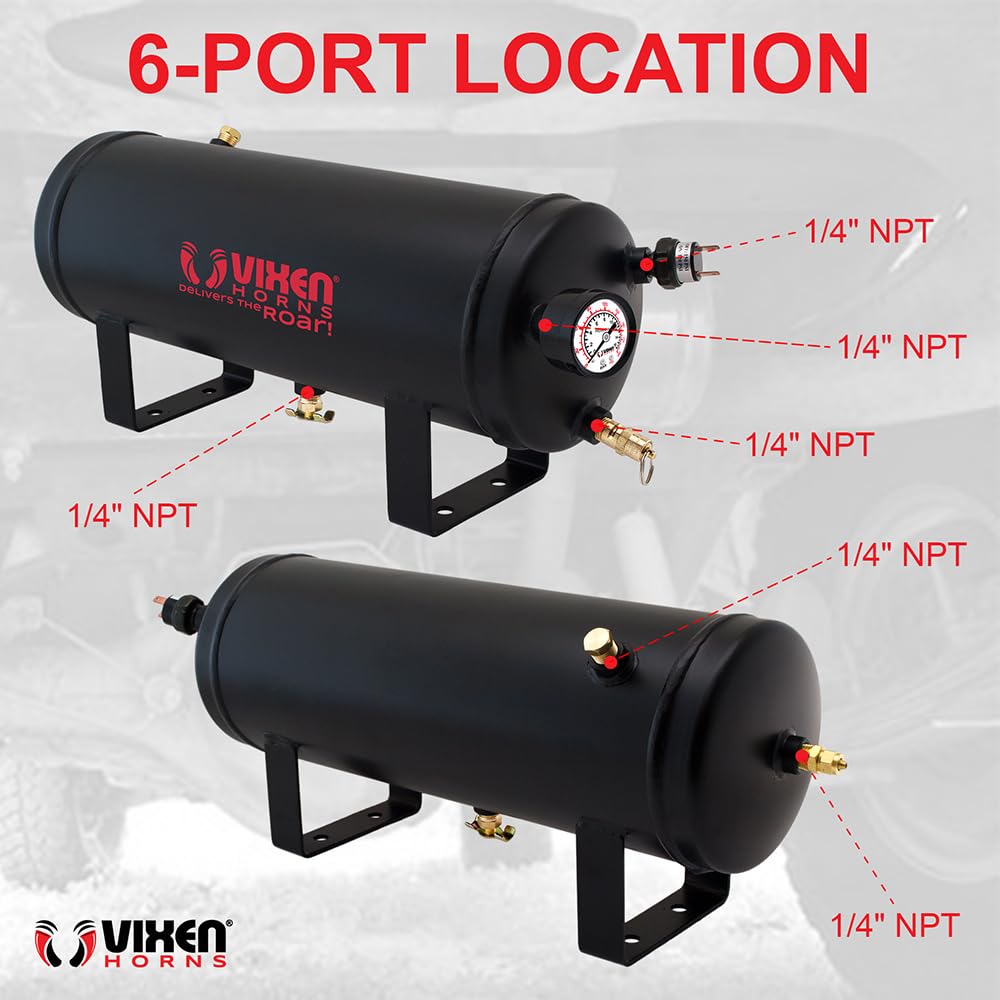 Vixen Horns 12V Air Compressor with Tank 1.5 Gallon - 150 PSI Working Pressure Onboard Air System for Train Horns/Inflating Tires, VXO8315