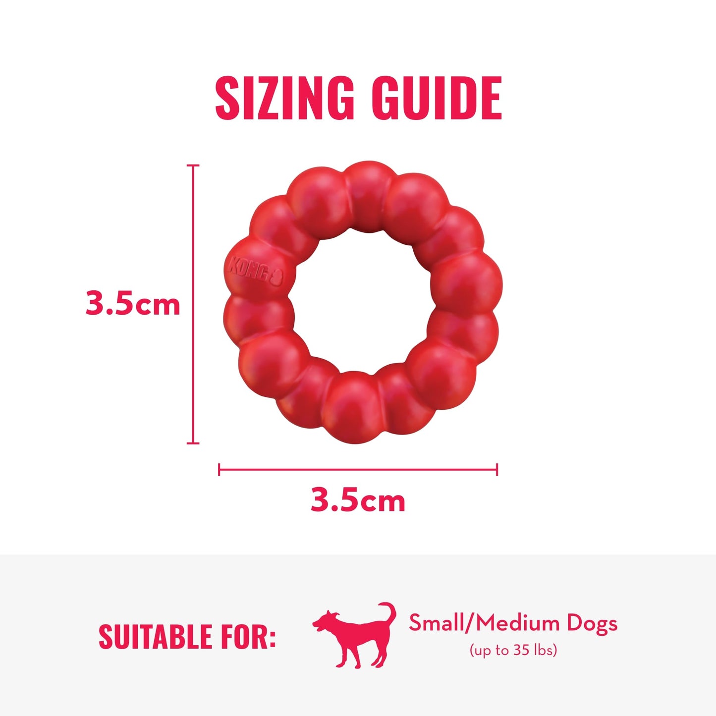 KONG Ring - Natural Rubber Ring Toy for Healthy Chewing Habits - Chew Toy Supports Dog Dental Health - Dog Toy Supports Instincts During Playtime - for Small/Medium Dogs