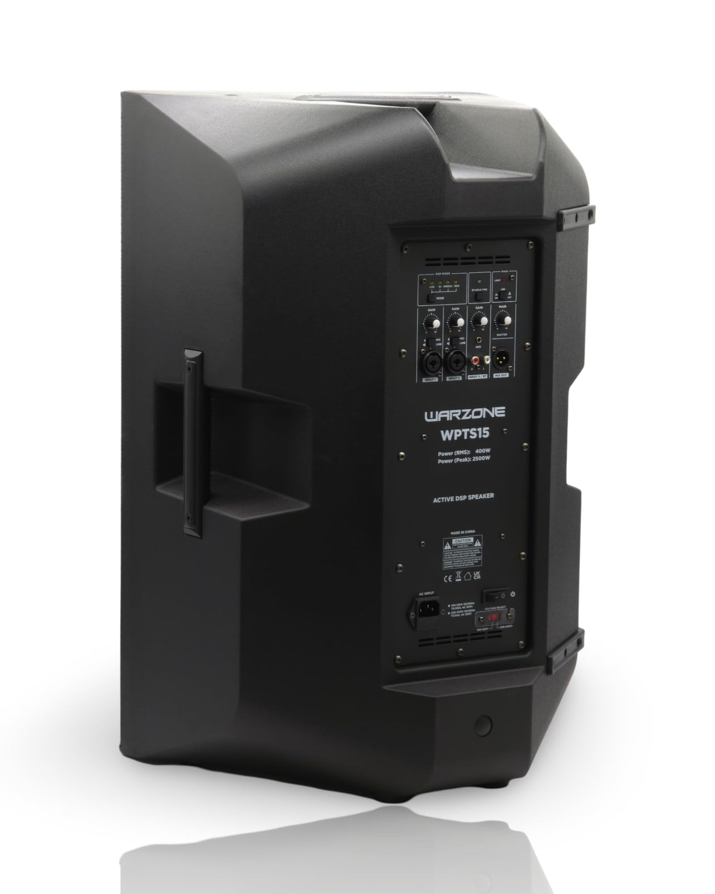 Warzone 1X WPTS15 Apollo-Active Series 2500W Peak Power 15-Inch 2-Way Powered Speaker, Class D & AB Amplifier, Bluetooth, DSP Modes, and 136dB Max SPL for Pro Audio DJ Party