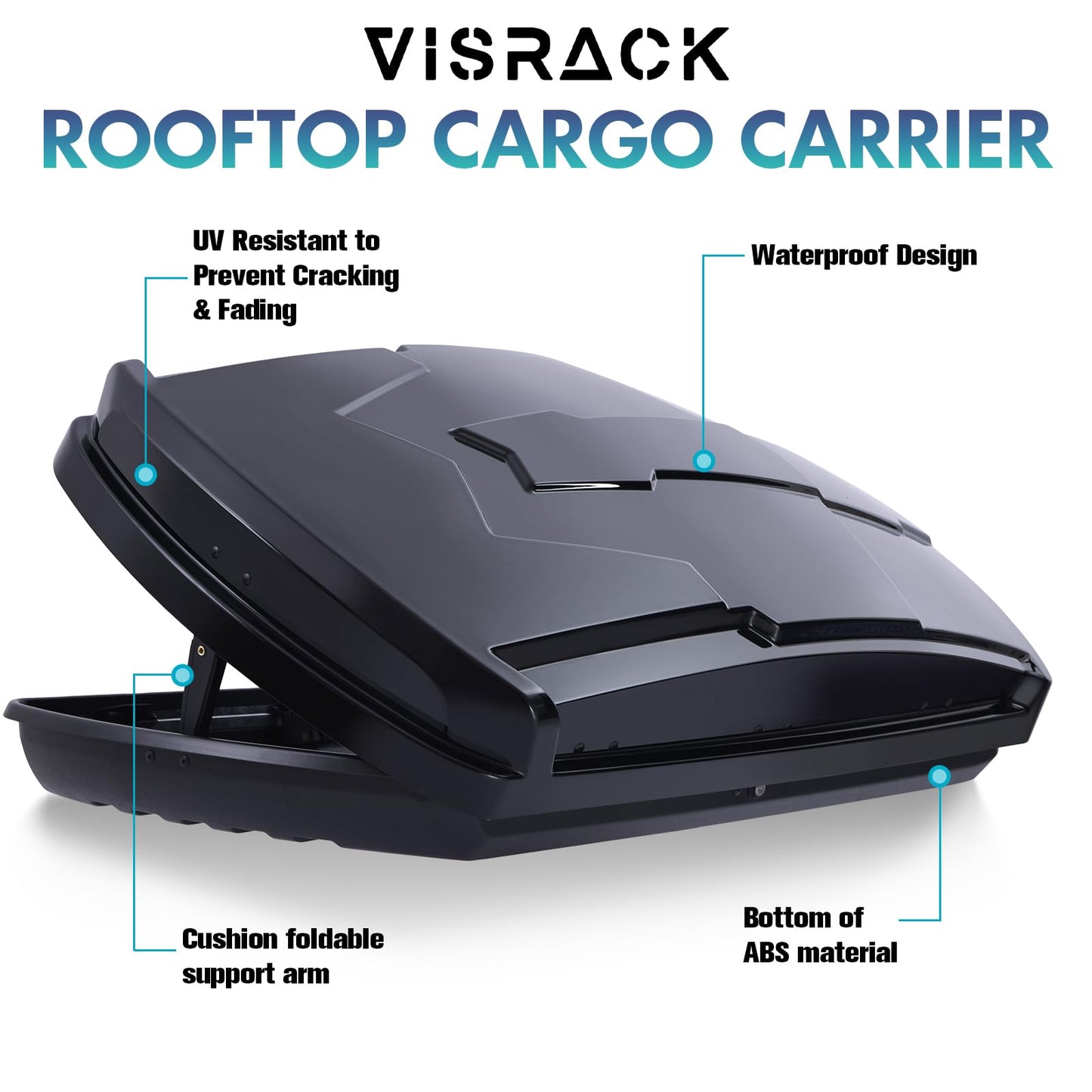 Hard Shell Roof Cargo Carrier, 15.5 Cubic Feet Black Roof Box, Durable ABS Storage with Dual-Sided Opening, Weatherproof & Locking System, Tool-Free Installation, 58.3" L x 35.4" W x 13" H