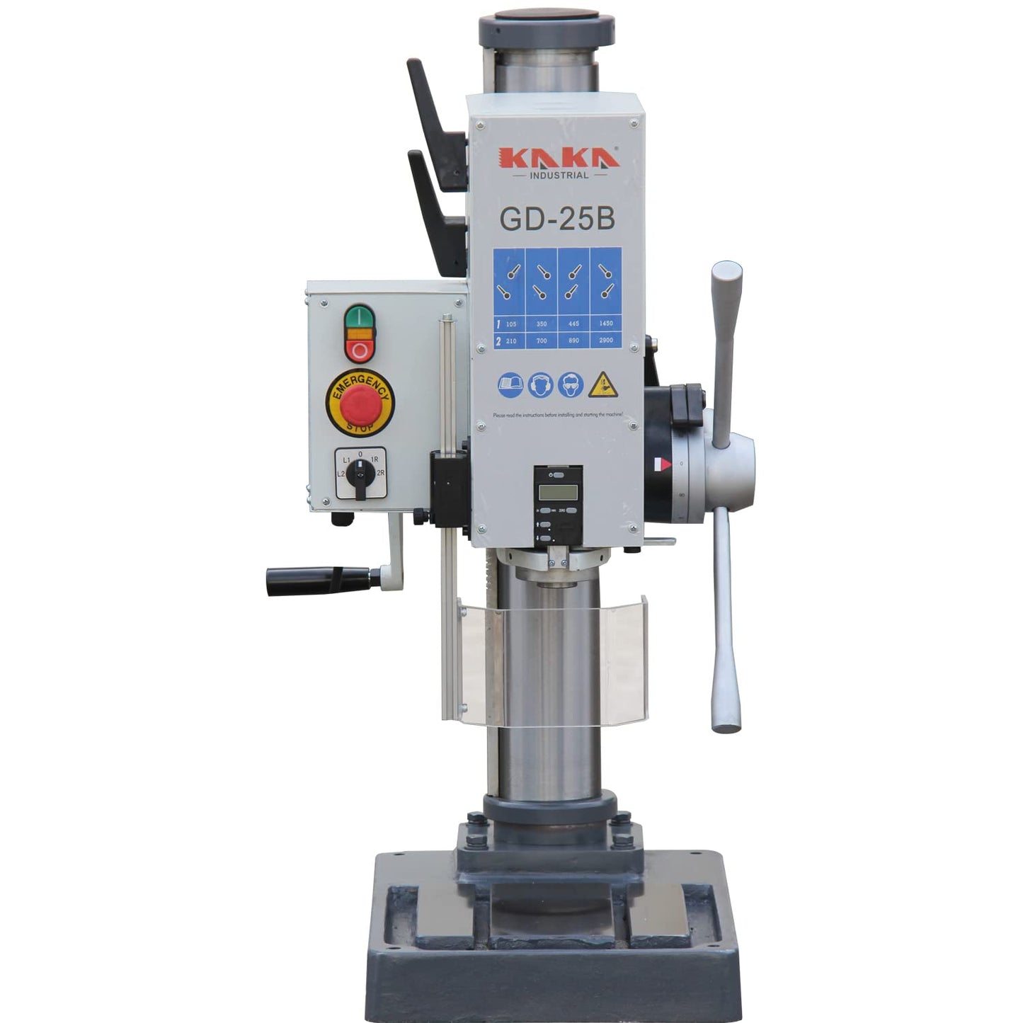 KAKA INDUSTRIAL Variable Speed Bench Drill Press,GD-25B 0.9kW 220V 3-Phase, 8-Speed (130-3200 RPM), Cast Iron Benchtop, 25mm Max Drilling, MT3 Taper