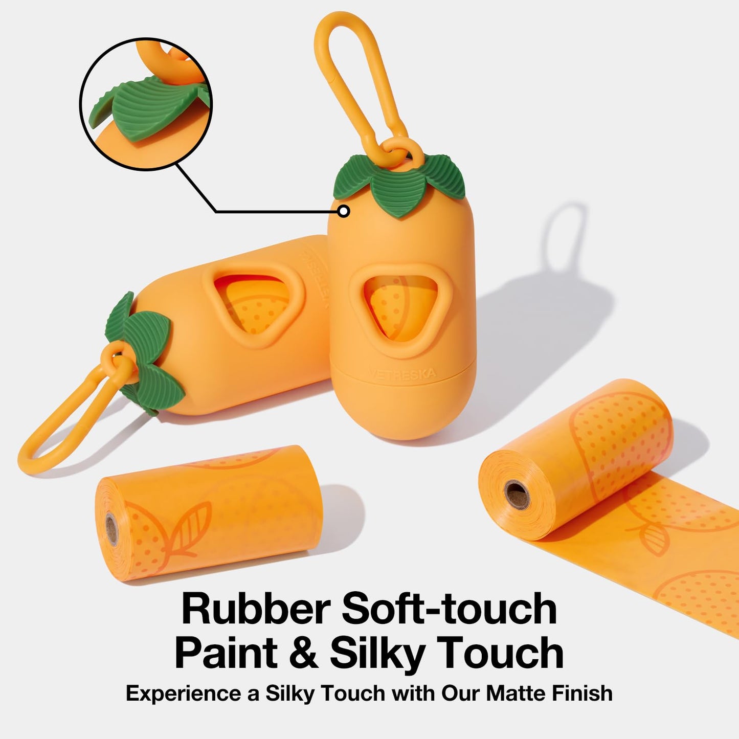 VETRESKA Dog Poop Bag Dispenser with Citrus Scented Waste Bags, Leak Proof, Extra Thick and Large Pet Poop Bags for Walking Dog and Cats Litter, 1 Count Holder and 105 Bags, Orange