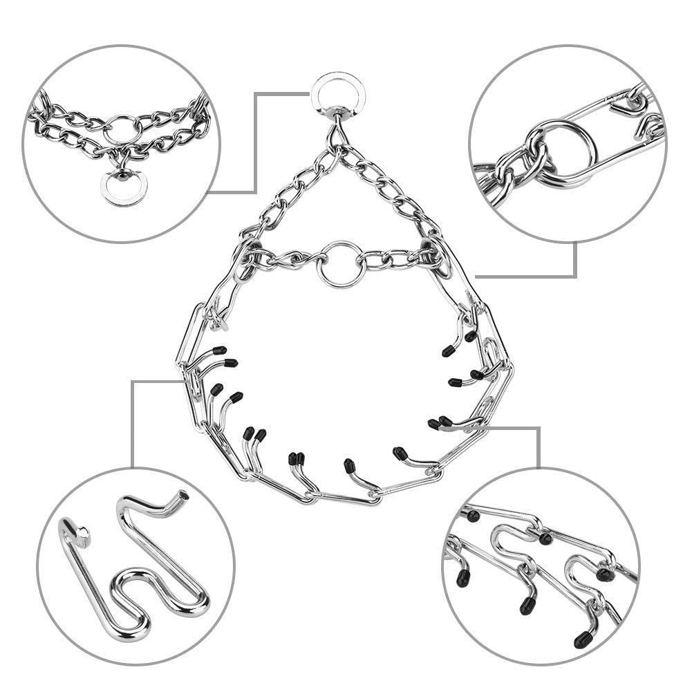 Aheasoun Prong Collars for Dogs, No Pull Dog Collar, Dog Training Collar for Large Medium Small Dogs, Stainless Steel Adjustable with Comfort Rubber Tips (Large, 4.0mm, 23.6-Inch)