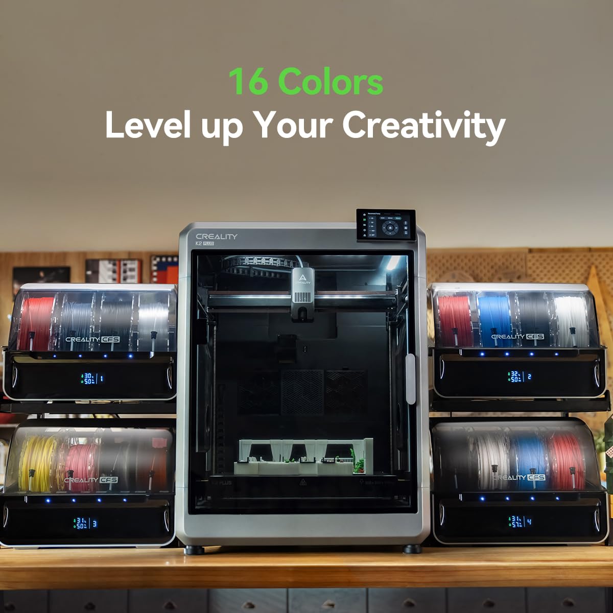 Creality K2 Plus Combo 3D Printer, Multi Color Printing with CFS Max 600mm/s Fast Printing,Dual AI Cameras, Full-auto Leveling, Ready-to-Use FDM 3D Printers, Large Build Volume 350x350x350mm