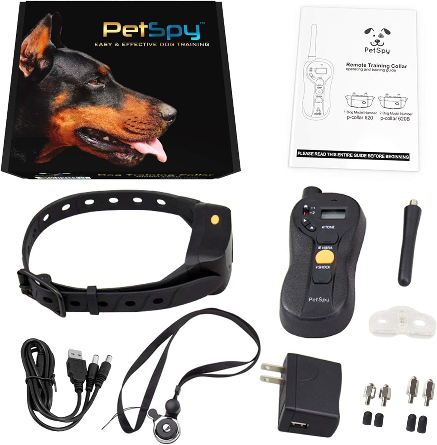 PetSpy Shock Collar for Dogs-Waterproof Dog Shock Collar with Remote Control,Vibration,Electric Shock,Beep-E Collar for Dogs Training,Collar with Remote for 10-140 LBS