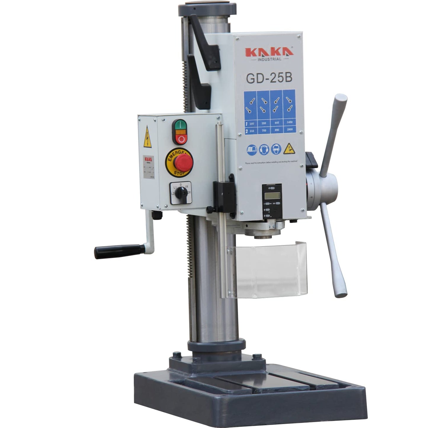 KAKA INDUSTRIAL Variable Speed Bench Drill Press,GD-25B 0.9kW 220V 3-Phase, 8-Speed (130-3200 RPM), Cast Iron Benchtop, 25mm Max Drilling, MT3 Taper