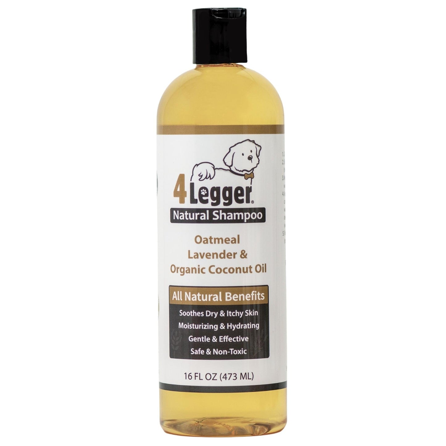 4Legger All Natural Organic Oatmeal Dog Shampoo for Itchy Skin with Aloe, Coconut & Lavender Essential Oil, Hypoallergenic, Moisturizing for Normal, Dry, Itchy, or Sensitive Skin, USA Made, 16 oz