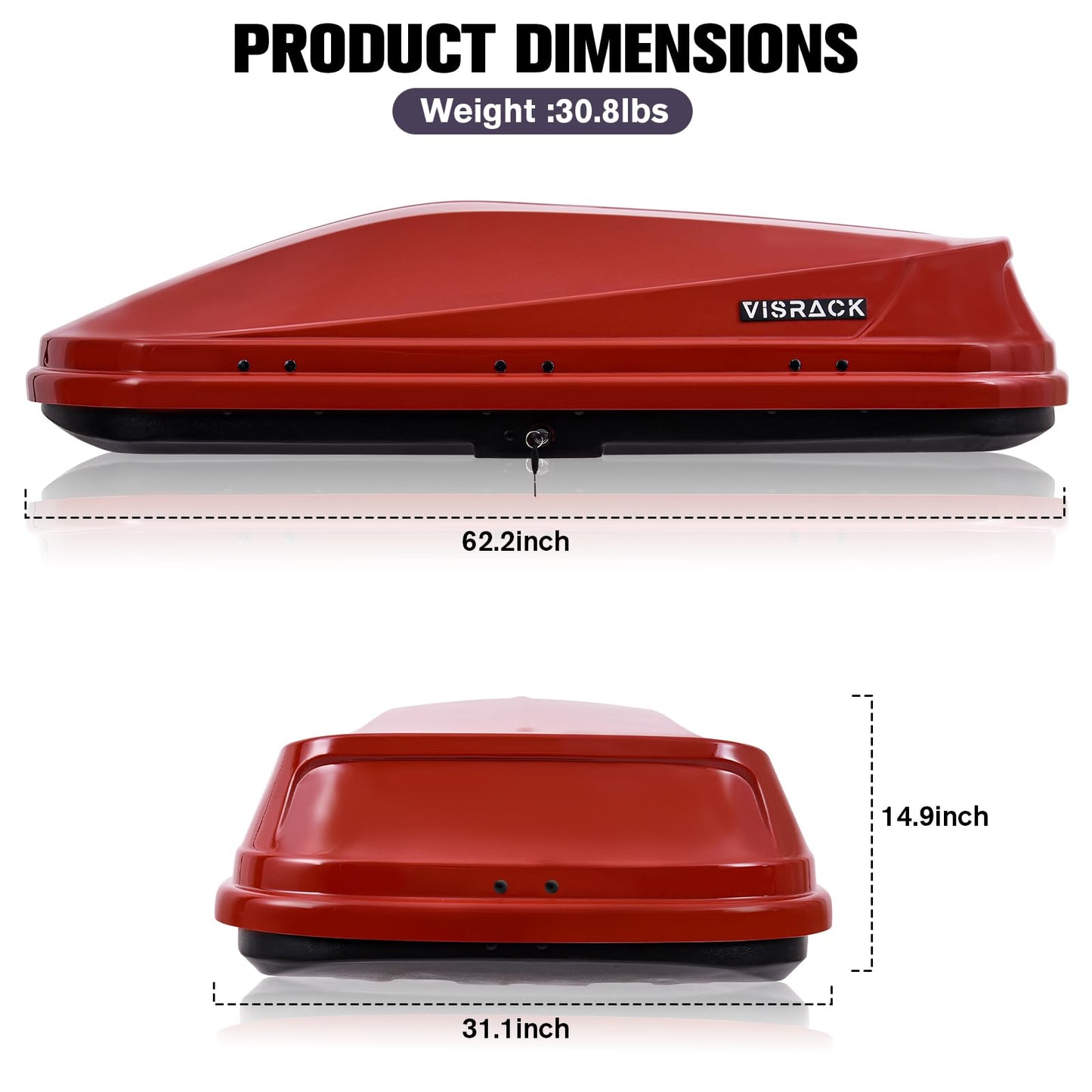 SHINEUX Rooftop Cargo Carrier Hard Shell with Security Keys, Cargo Box, 14 Cubic Feet Roof Rack Cargo Carrier, Rainproof Cargo Carrier for Top of Vehicle(Tool-Free Install), RED