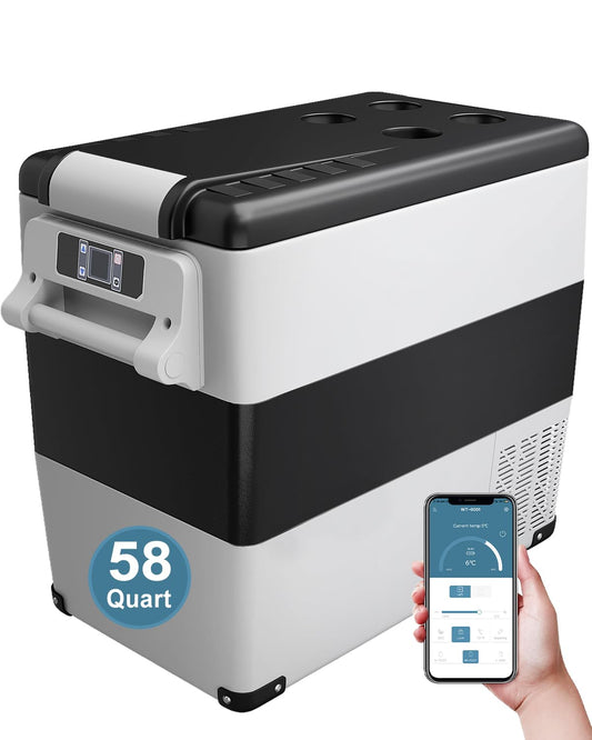 Feelfunn Car Fridge Portable 12 Volt Refrigerator - 58 Quart(55L) Electric Cooler with AC/DC for Truck RV Van Camper, Car Refrigerator Freezer for Camping Boat Travel, APP Control, -4~68°F