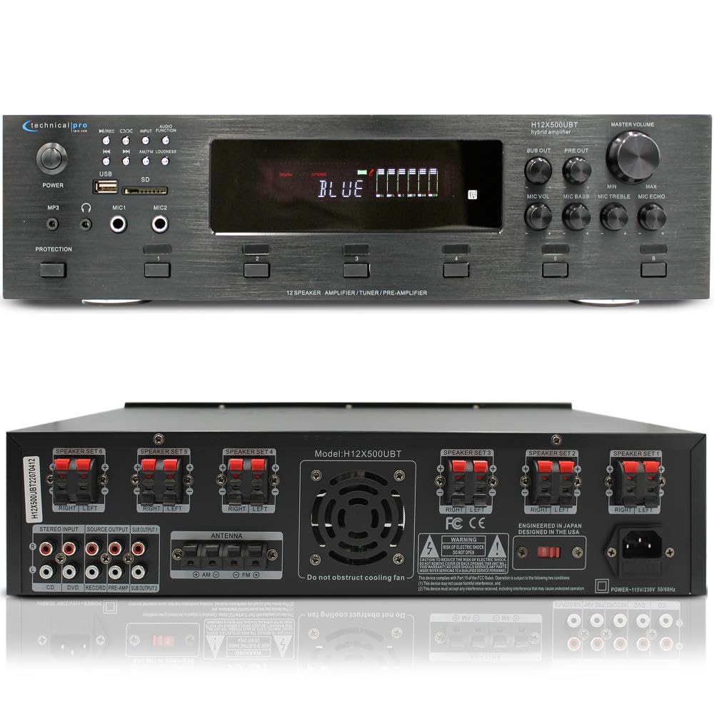 Vaiyer Home Theater System Kit, 6-Channel 6000 Watts Bluetooth Amplifier with 5.25" 12 Qty of 175 W Each in-Wall in-Ceiling Frameless Speakers & 16 Gauge 500 ft Speaker Wire Surround Sound System