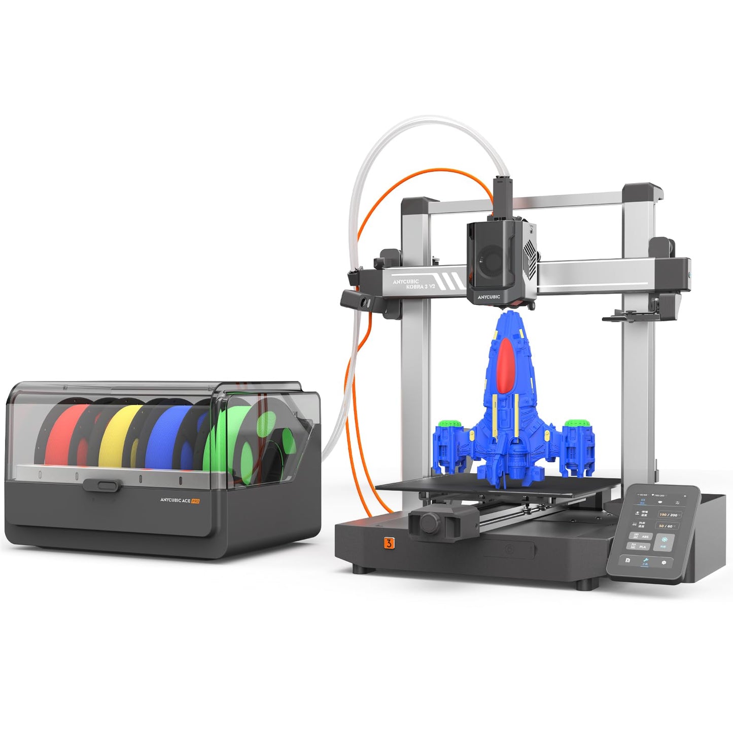 Anycubic Kobra 3 V2 Combo, New Upgrade Multicolor 3D Printer, Max 600mm/s High Speed Built-in Camera Better Auto-Leveling Filament Drying Higher Accuracy, 255 * 255 * 260mm Printing Size