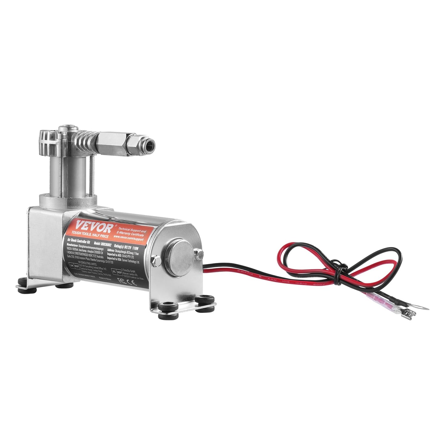 VEVOR Air Shock Controller Kit, 12V 100PSI On Board Air Compressor System, Air Ride Suspension Compressor Kit with Single Path System, Pressure Gauge & Air Line for Trucks Vans