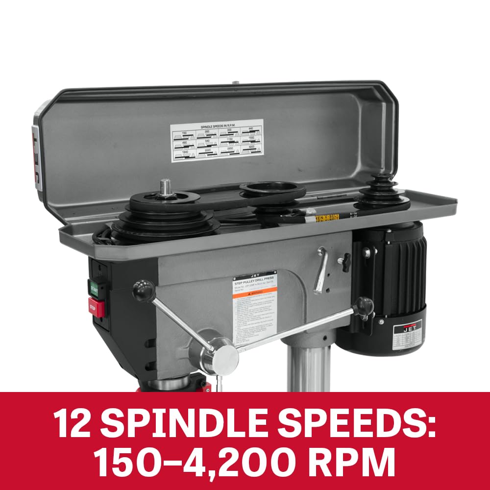 JET 20-Inch Floor Drill Press, 12 Speed, 1-1/2 HP, 115/230V 1Ph (Model JDP-20MF)