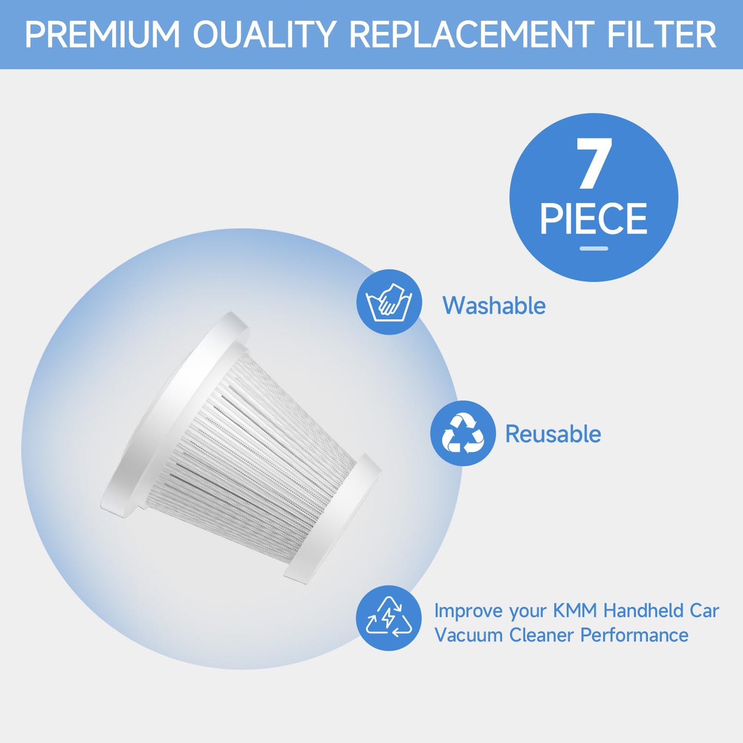 VJQUMM 7 Pack HEPA Filter for Car Vacuum Cleaner, Replacement Handheld Vacuum Filters,Washable Upright Vacuum Hepa Filter for Car, Home, Office, Pet