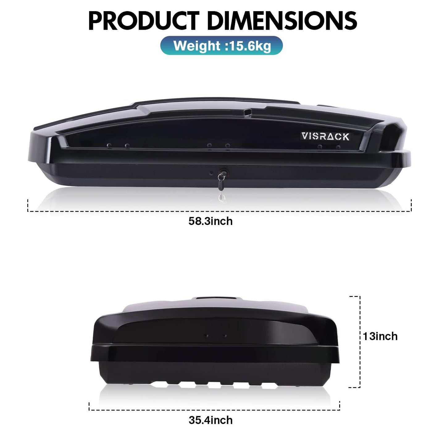 Hard Shell Roof Cargo Box, 16 Cu Ft Rooftop Cargo Carrier with Dual Side Opening, ABS PMMA Black Roof Box for Car SUV, 130 lbs Capacity, 58.3"x35.4"x13", Tool-Free Install