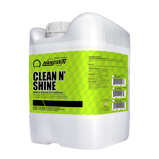 Nanoskin CLEAN N’ SHINE Interior Cleaner, Conditioner & Dressing 5 Gallons – Car Wash Interior Spray for Car Detailing | Restores Leather, Plastic & Vinyl Surfaces | For Cars, Trucks, Motorcycles, RVs