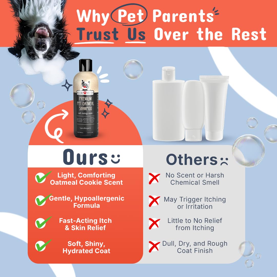 Pets Are Kids Too Oatmeal Dog Shampoo Baking Soda Hypoallergenic Anti Itch Moisturizing Soothing Deodorizing Pet Care Safe Puppy Shampoo Sensitive Skin Cat Shampoo - Coconut Based Cleanser 17 fl oz