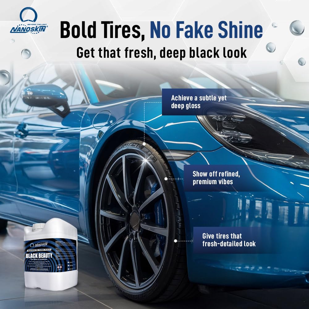 Nanoskin Black Beauty Tire Shine & Conditioner 5 Gallons - Water-Repellent & UV Resistant - Non-Greasy Finish - Restores Black Look | Works with Manual & Automatic Applicators for Cars, Trucks, SUV