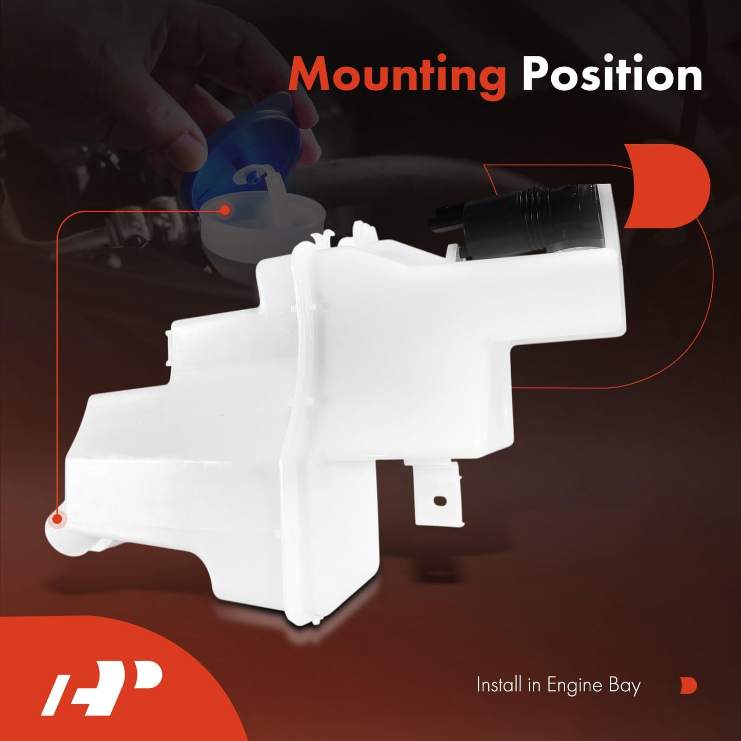 A-Premium Windshield Washer Reservoir Tank Assembly Compatible with Nissan Rogue 2021 2022 2023 - with Cap & Washer Pump & Filler Neck