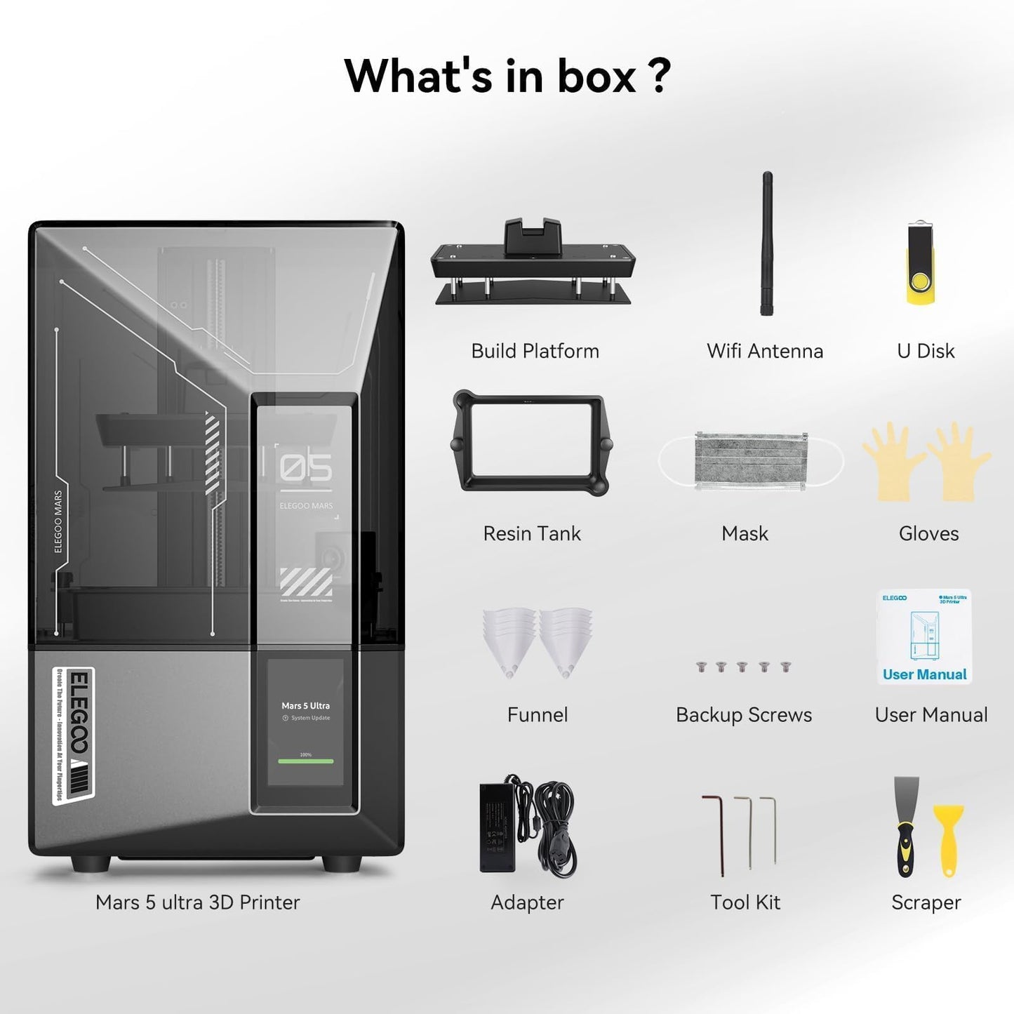 ELEGOO Mars 5 Ultra Resin 3D Printer, 7" 9K Mono LCD Resin Printer with High-Speed Printing 150mm/h, AI Smart Camera, WiFi-Transfer, Auto-Leveling, Printing Size of 6.04 x 3.06 x 6.49 inch