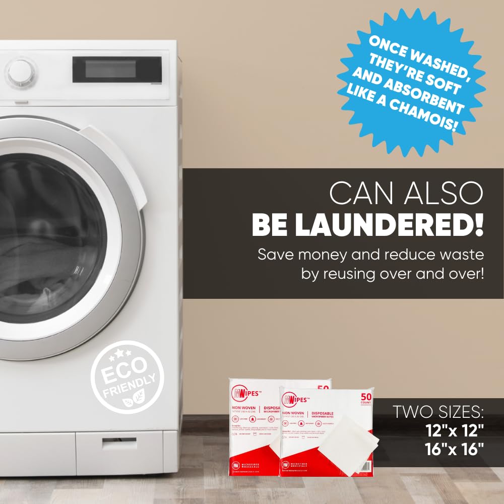 16" x 16" Mwipes Microfiber Disposable Shop Towels for Cleaning - Lint Free (500 Count) - Microfiber Wholesale