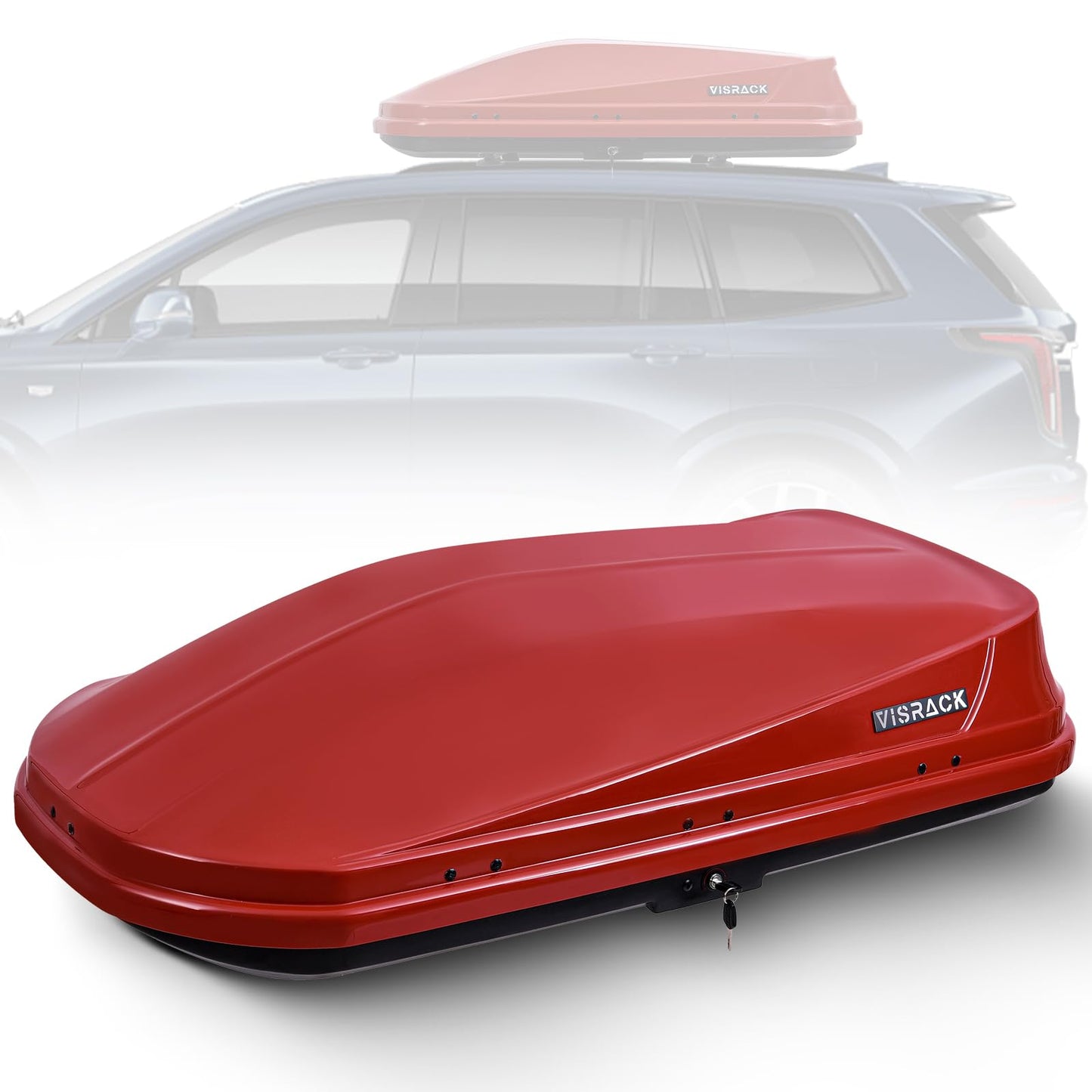 SHINEUX Rooftop Cargo Carrier Hard Shell with Security Keys, Cargo Box, 14 Cubic Feet Roof Rack Cargo Carrier, Rainproof Cargo Carrier for Top of Vehicle(Tool-Free Install), RED