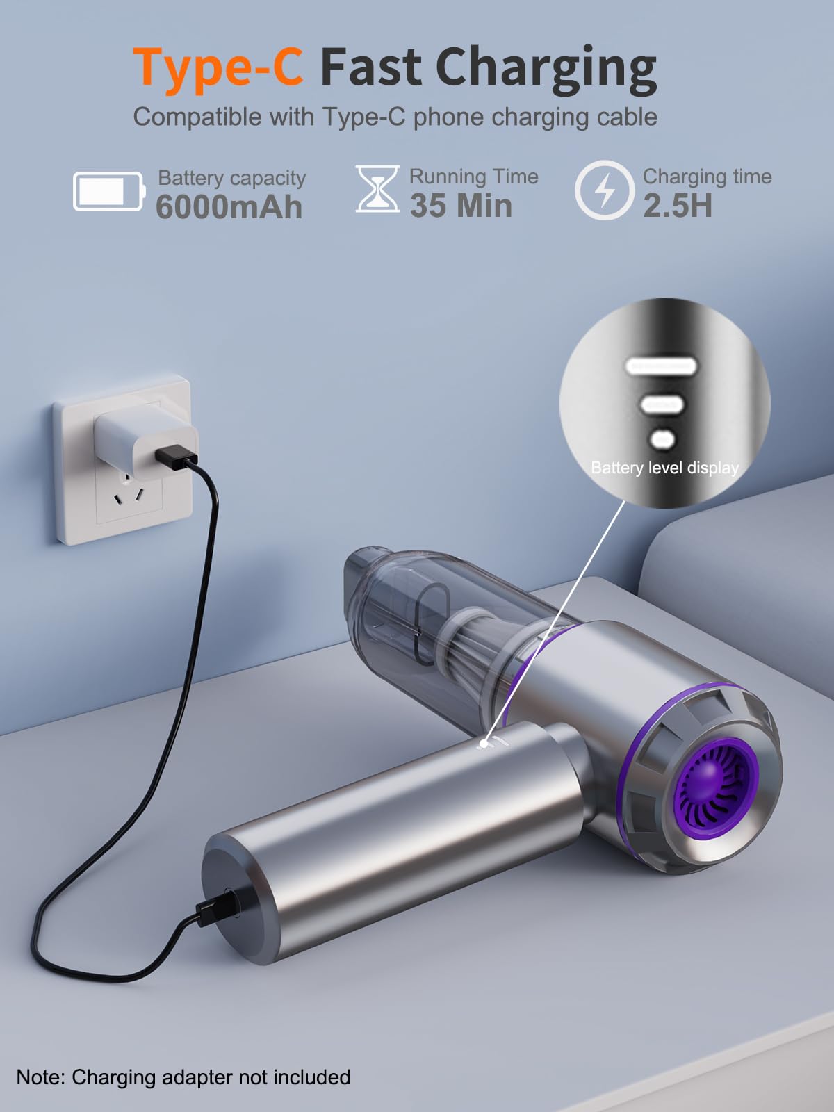 IYOFINE Vacuum/Air Duster 80,000RPM Super Power Mini Car Vacuum Cleaner 4-in-1 air Blower Gun Air Duster & Air Blower & Pump Hand Electric air Duster Handheld dust Blower Blower Cordless (Purple)