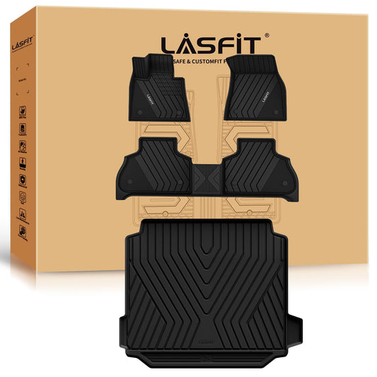 LASFIT Floor Mats&Trunk Mat Fit for BMW X5 2019-2024 2025 2026 40i/45e/50e/50i/M/M50i/M60i, All Weather TPE Custom Fit 1st&2nd Row Full Set Car Mats & Cargo Liner(Only for 5 Passengers), Black