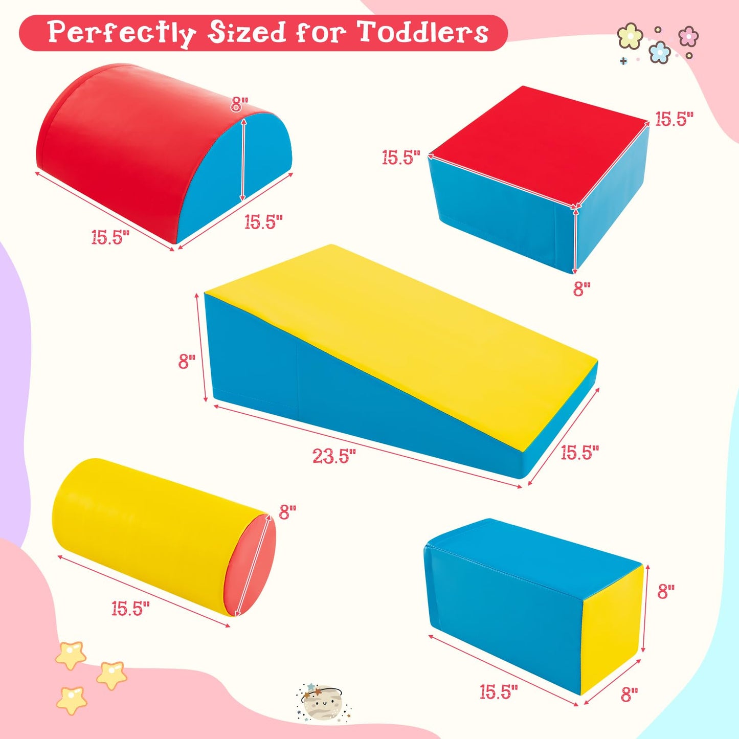 Costzon Climbing Toys for Toddlers, 5 Pieces Soft Foam Block Play Structures Infants Climbers for Child Development, Waterproof Indoor Crawl and Climb Foam Play Set for Kids Preschool Baby