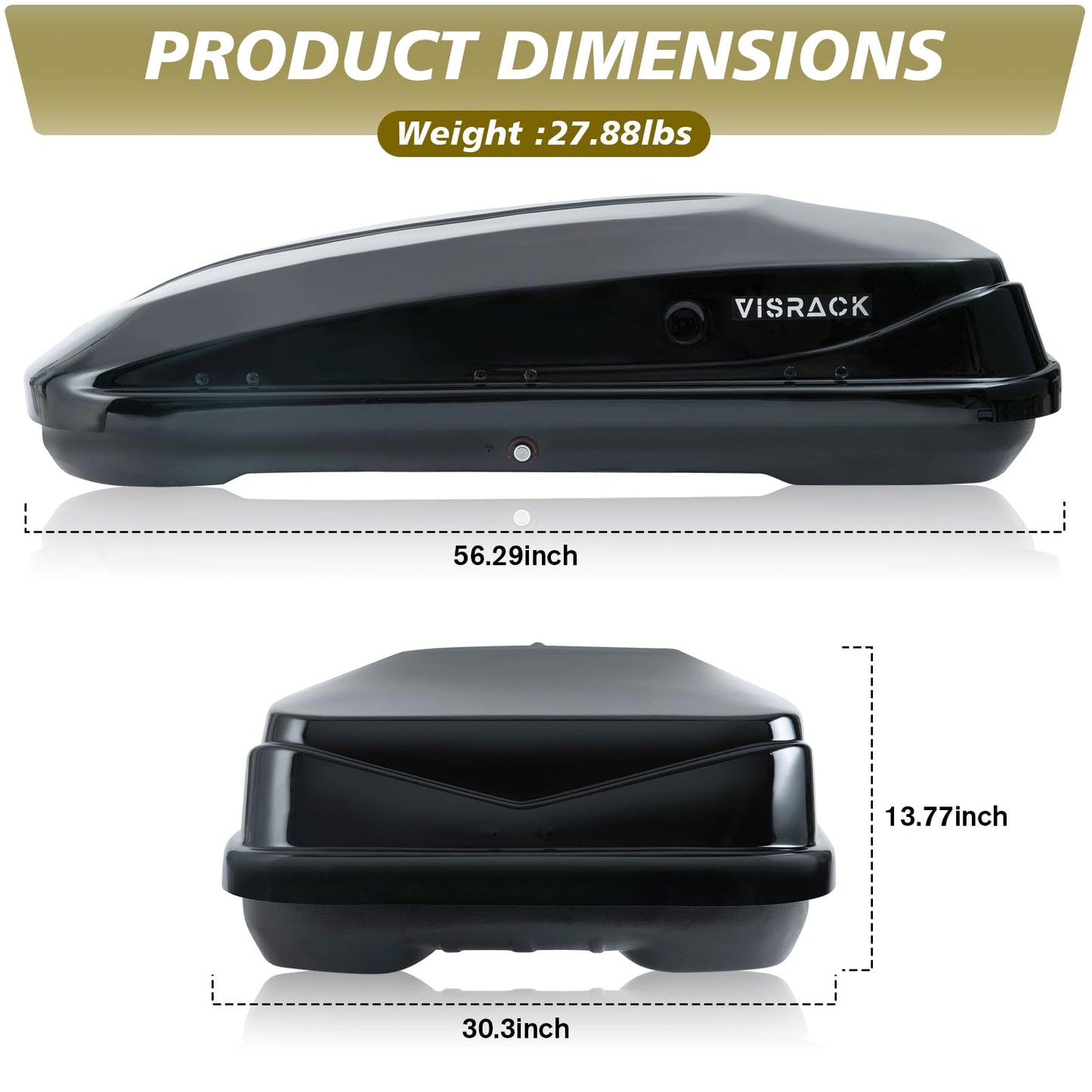 Hard Shell Roof Cargo Carrier, 13 Cubic Feet Black Roof Box with Security Keys, Durable ABS and PMMA Material, Tool-Free Installation, Double-Sided Opening, 56" L x 30" W x 13.7" H