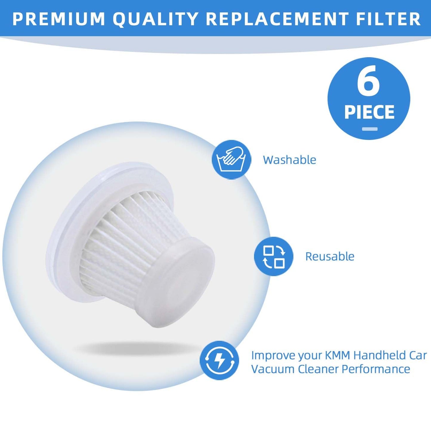 6-Pack LT-117C HEPA Filter Replacement: for KMM Handheld Car Vacuum Cleaner