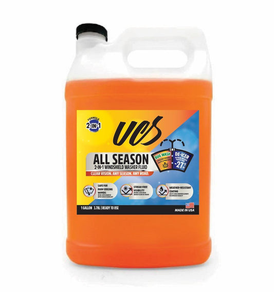 UCS Advanced All-Season Windshield Washer Fluid | Winter Protection to -27°F | 2-in-1 Bug Wash & Water Beading Technology | Streak-Free Visibility | Safe for Rain-Sensing Windshields | 1 Gallon