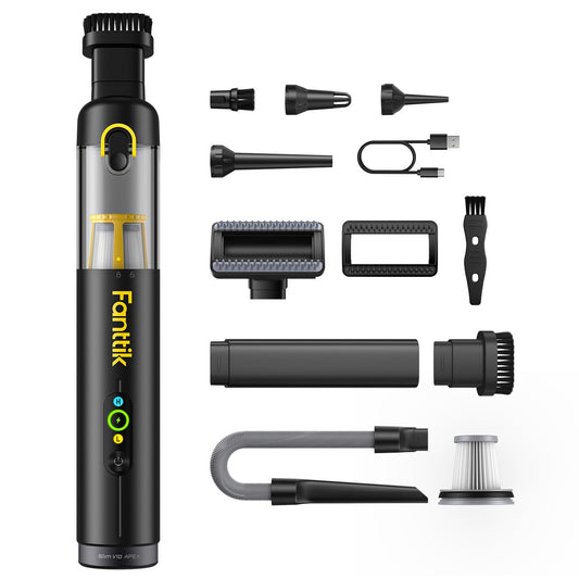 Fanttik Slim V10 APEX Cordless Car Vacuum, 4-in-1 Portable Mini Handheld Vac, 19kPa Suction Power, Upgraded Smart Digital Display, 2 Suction Modes for Small Jobs, Car, Office Desk, Keyboards (Black)