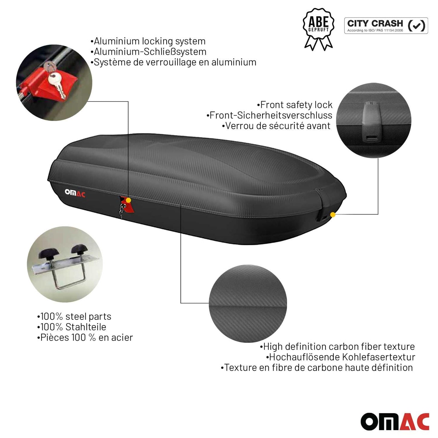 OMAC Car Rooftop Cargo Box Luggage Carrier 11.3 Cubic Feet Carbon Fiber Textured
