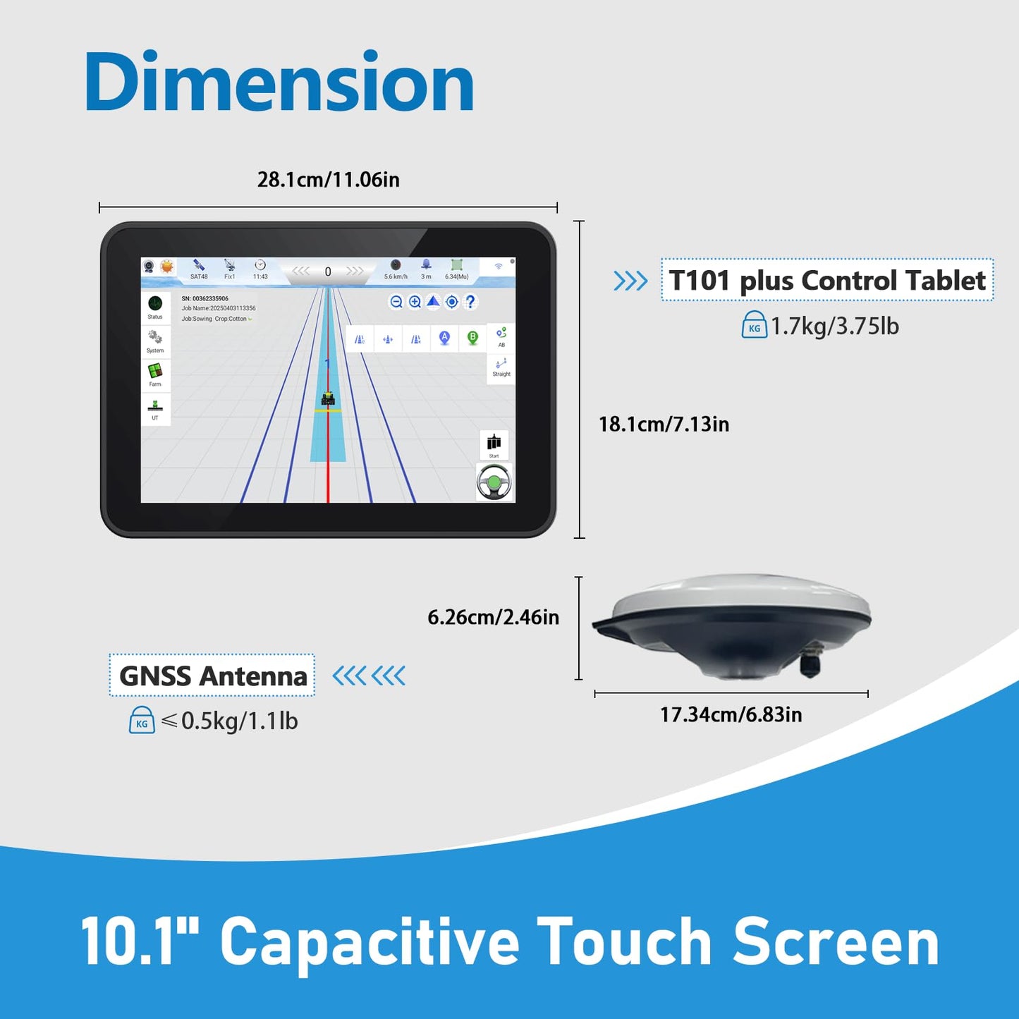 Tractor Guidance System with Precision AG Software, Android10 Tablet, 4-inch High Accuracy by PPP, 1-inch by CORS, A-B line Guidance Compatible with Any Tractor CAT. John-Deere...JY100 New