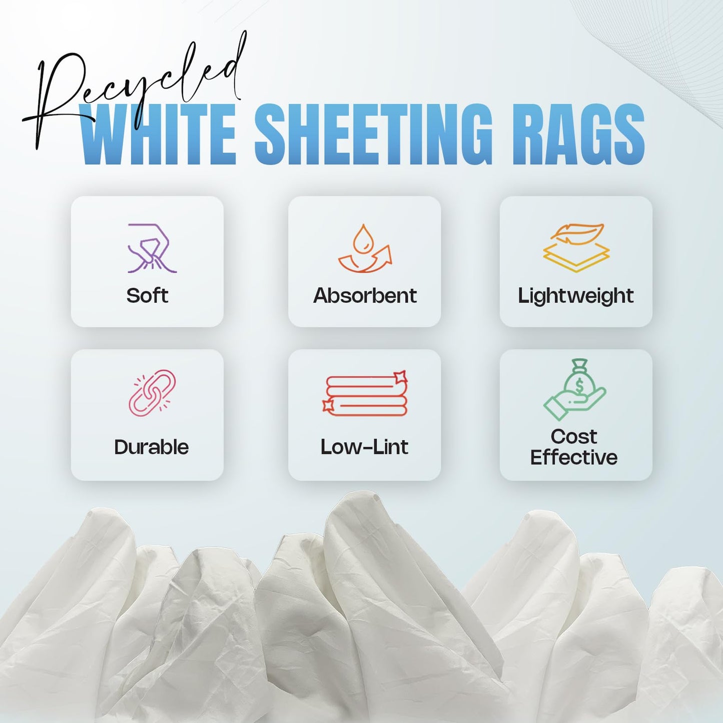SupremePlus Recycled White Sheeting Cleaning Rags (600 lbs. Pallet 120x5 lbs. Box) – Lint Free White Cotton Cloths for Manufacturing | Automotive | Janitorial | Shop Rags Bulk - Multipurpose