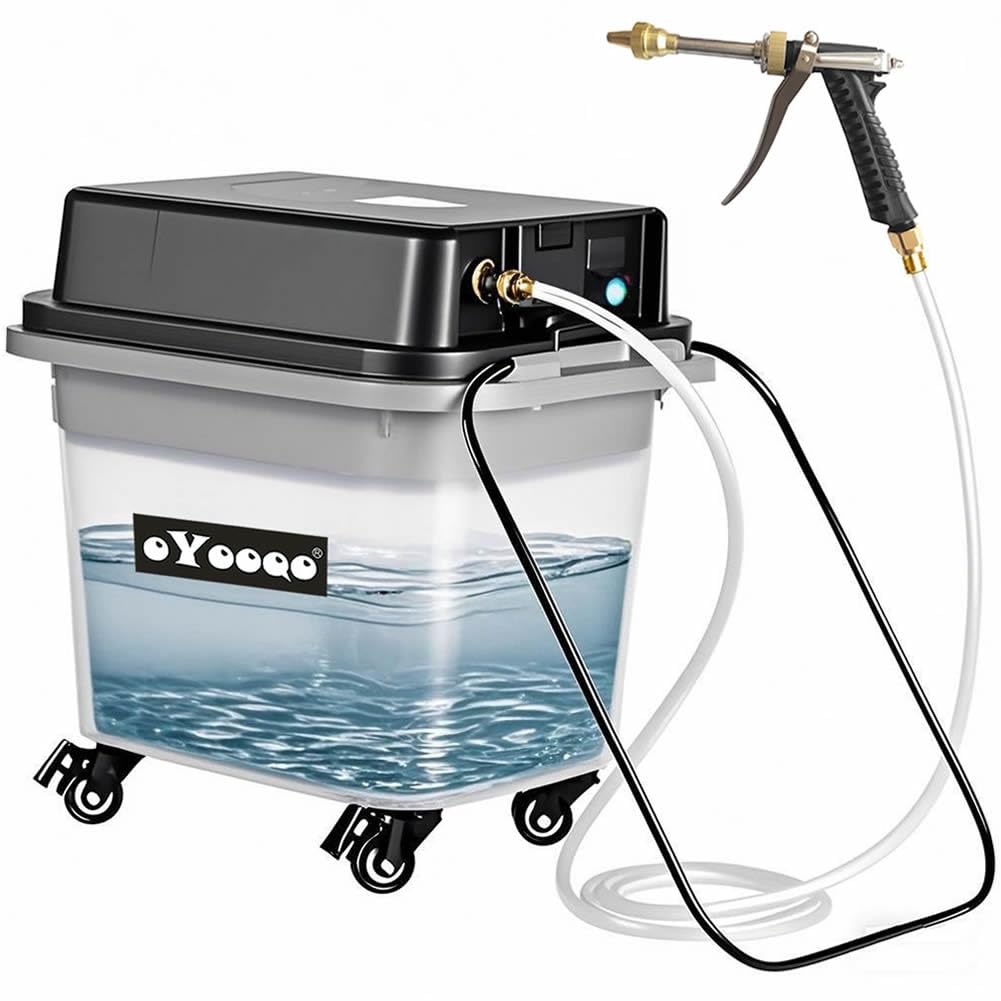 OYOOQO Cordless Portable Power Washer - 10 Gal Built-in Tank, 330 PSI Max, 5 Hrs Runtime, Wheel-Mounted & Hoseless, Perfect for Car Wash, Portable Shower, Garden/Patio, Camping & Outdoor Cleaning