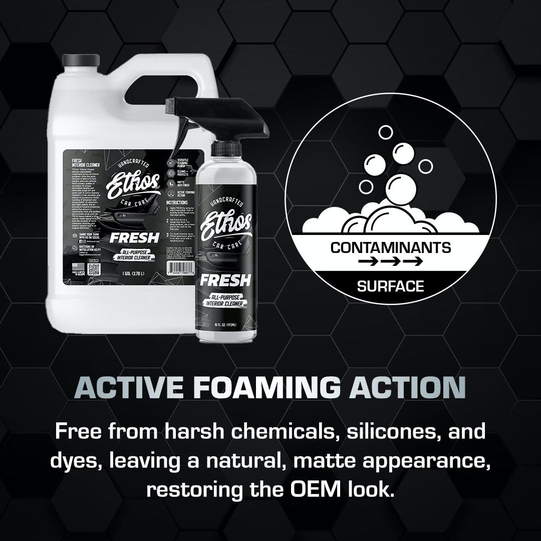 Ethos FRESH - All Purpose Interior Cleaner Car Detailing Kit, Detailing Spray - Car Interior Detailing - Interior Cleaner for Cars, Trucks, SUVs, Jeeps, Motorcycles, RVs & More