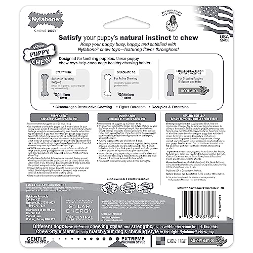 Nylabone Puppy Chew Toys & Natural Treat Triple Pack, Puppy Enrichment Teething Toys, Blue, Chicken & Bacon Flavor, Small Dogs - Up to 25 Ibs, 3 Pack