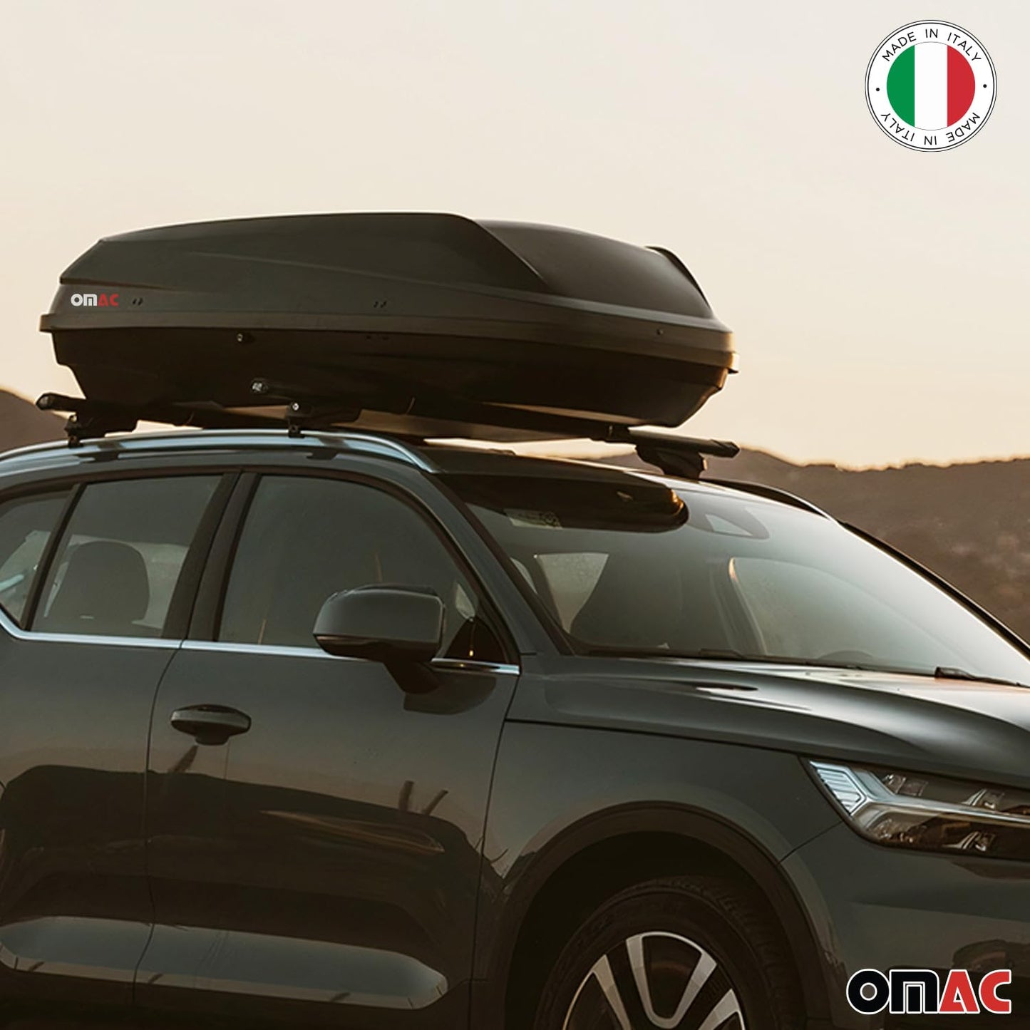 OMAC Rooftop Cargo Carrier Hard Shell, 8 Cubic Feet Cargo Box for Roof Rack, Dual-Side Opening, Waterproof Roof Box, Car Roof Carrier Hard Shell, Matt Black with Security Keys