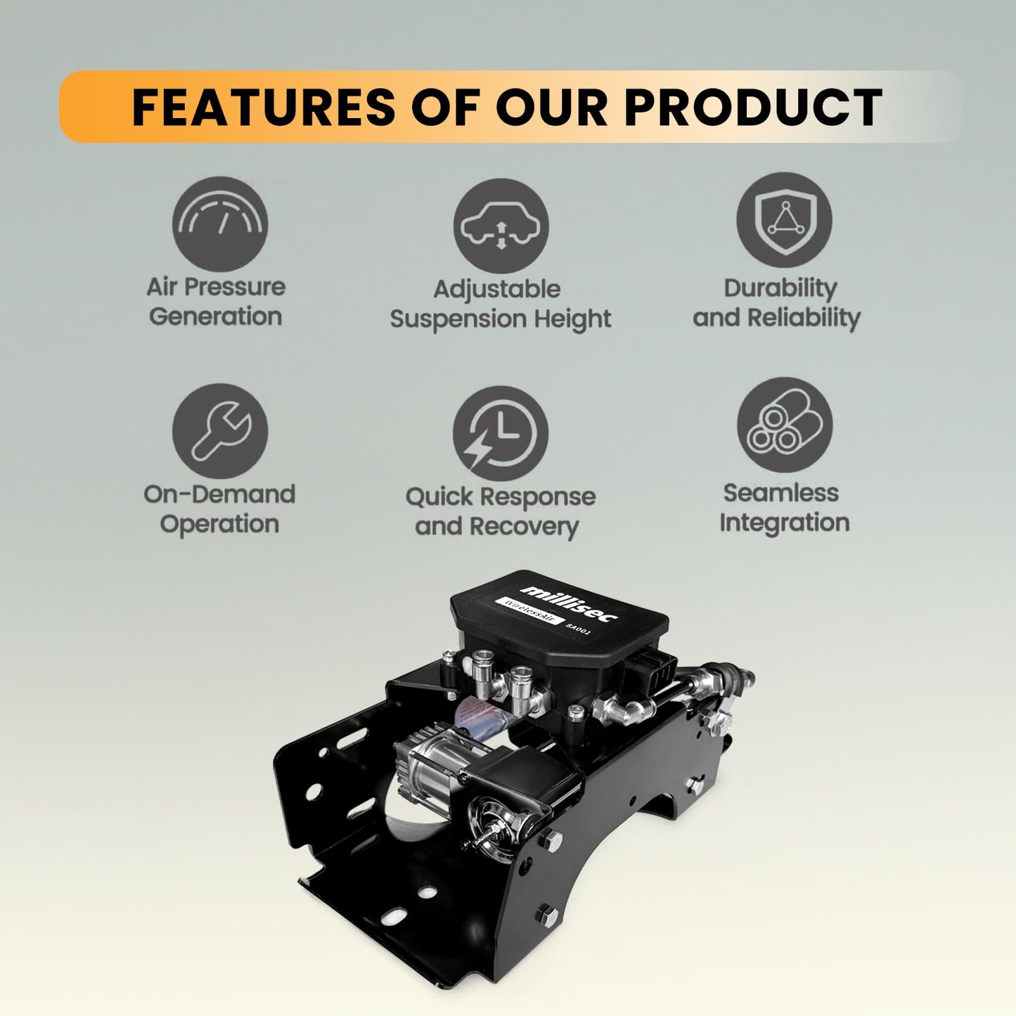 MILLISEC Wireless On Board Air Compressor System Dual-Path Control Heavy-Duty 120 Psi, 12v App Control Air Compressor Kit For Trucks Pickups Trailers Vans, Oem Number Replace# 74000ez