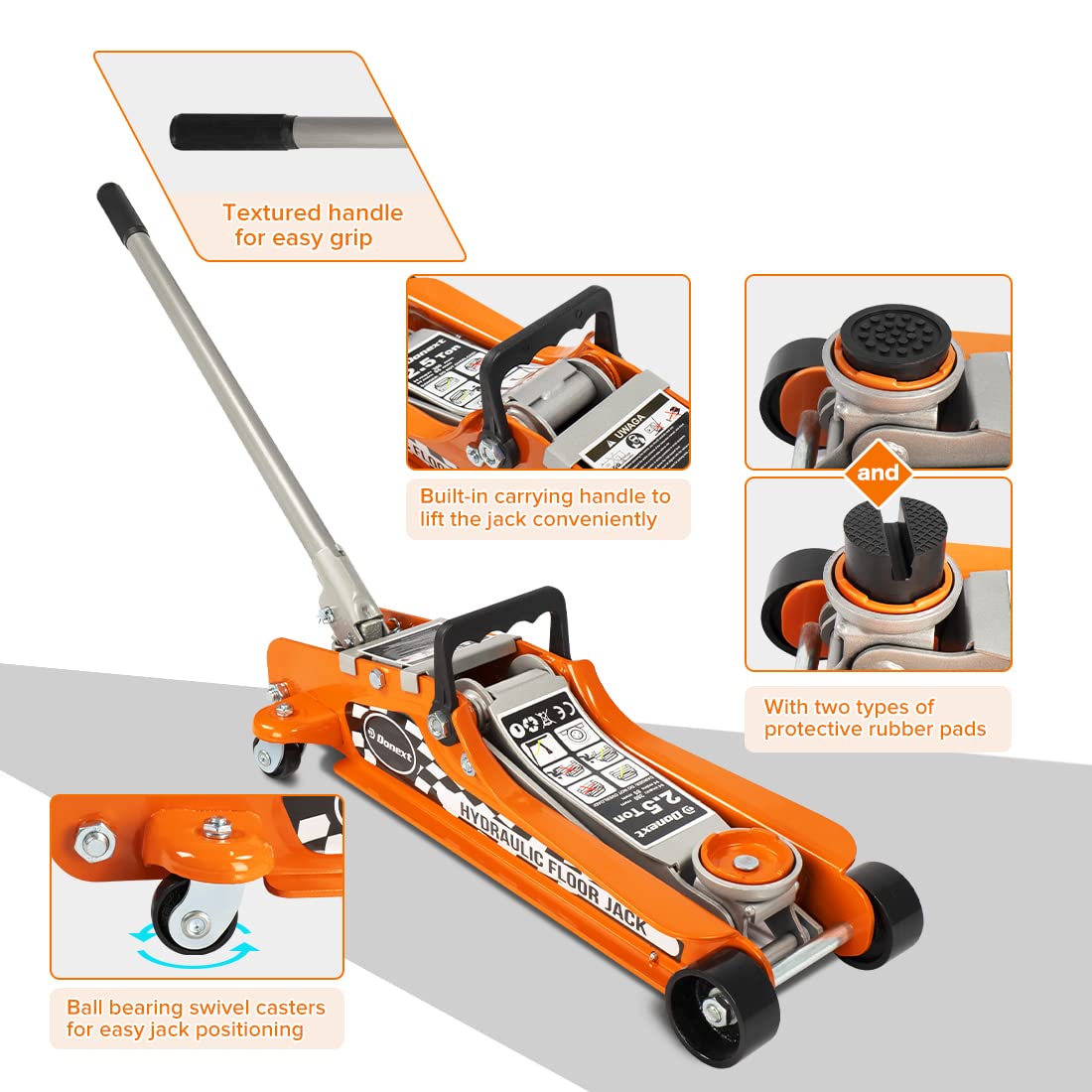 Donext 2.5 Ton Steel Floor Jack, Low Profile Hydraulic Racing Floor Jack with Single Piston Lift Pump, Lifting Range 3-3/8" - 14-15/16"