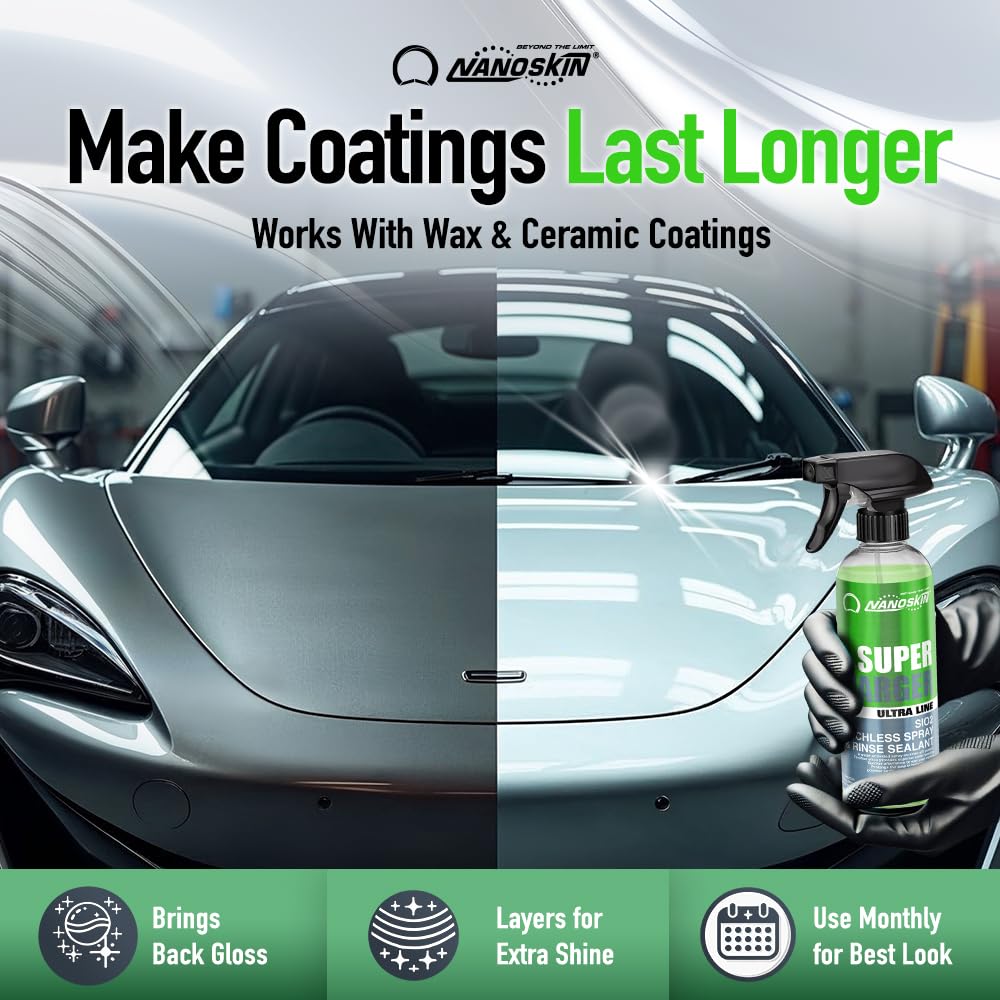 Nanoskin Ultra Line SUPER CHARGER SiO2 Touchless Spray-On/Rinse-Off Sealant 1 Gallon- Car Wash Paint & Glass Spray for Car Detailing | Safe for Cars, Trucks, Motorcycles, RVs & More | 100:1 Dilution