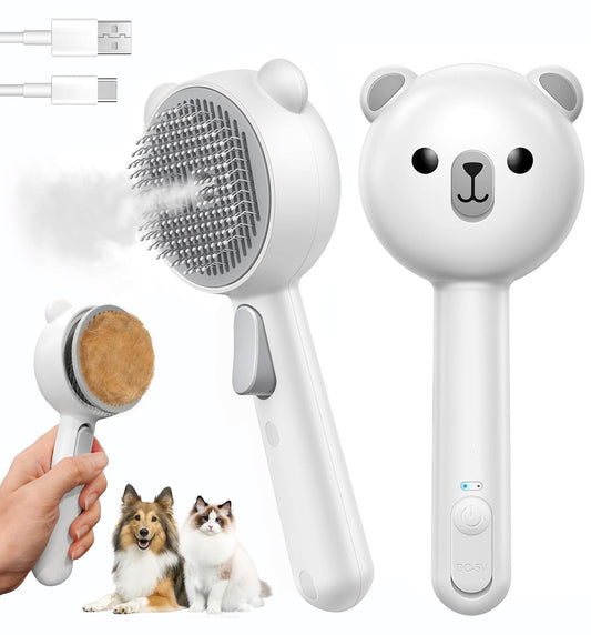 Cat Steam Brush, Self Cleaning Pet Spray Hair Removal Comb with Release Button, 3 In 1 Cat Brush for Indoor Cats for Shedding, Waterproof Pet Grooming Brushes for Long Short Haired Dogs Cats