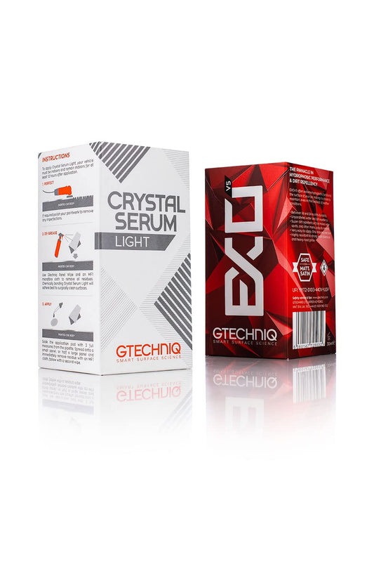 The Rag Company Gtechniq - EXOv5 & Crystal Serum Light Bundle - 30ml - Ceramic Coating Paint Protection Add Gloss, Resist Swirls, Repel Dirt & Contaminants - Ultra-Durable High Gloss