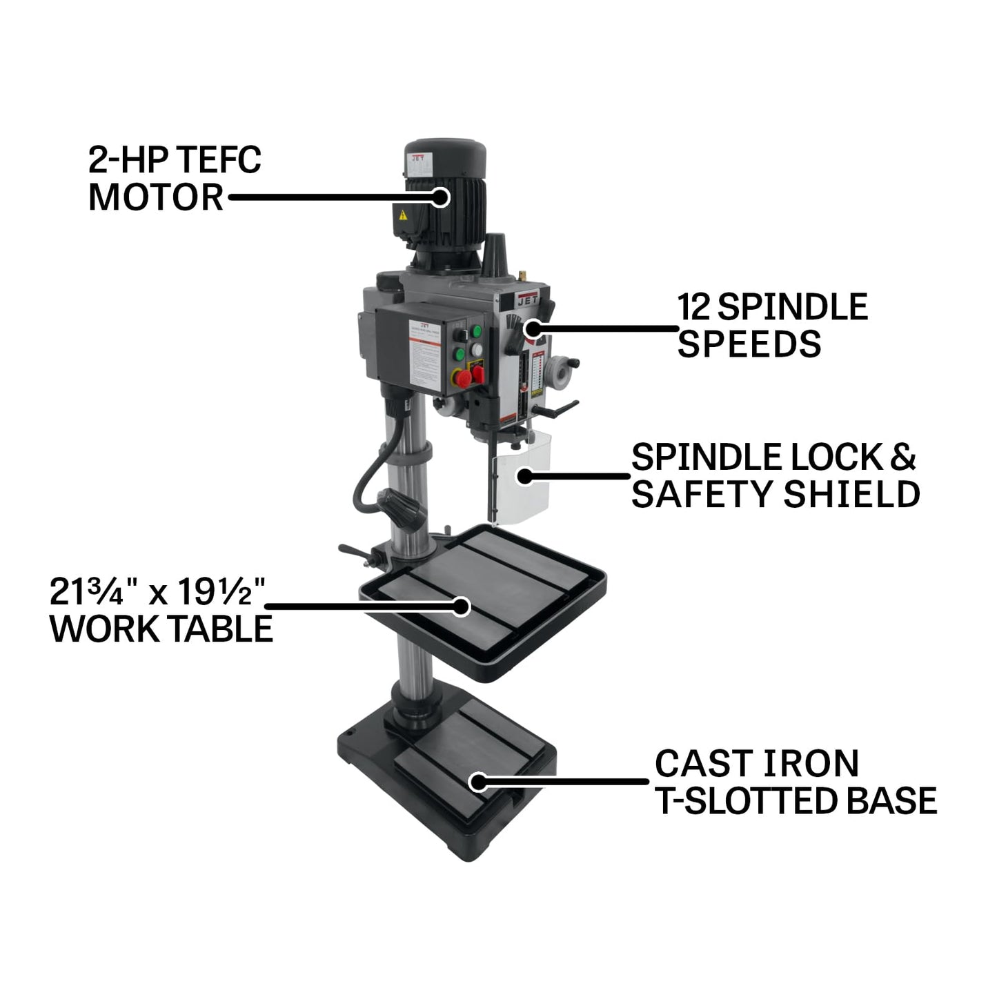 JET 20-Inch Geared-Head Tapping Drill Press, 2 HP, 230V 3Ph (Model GHD-20T)