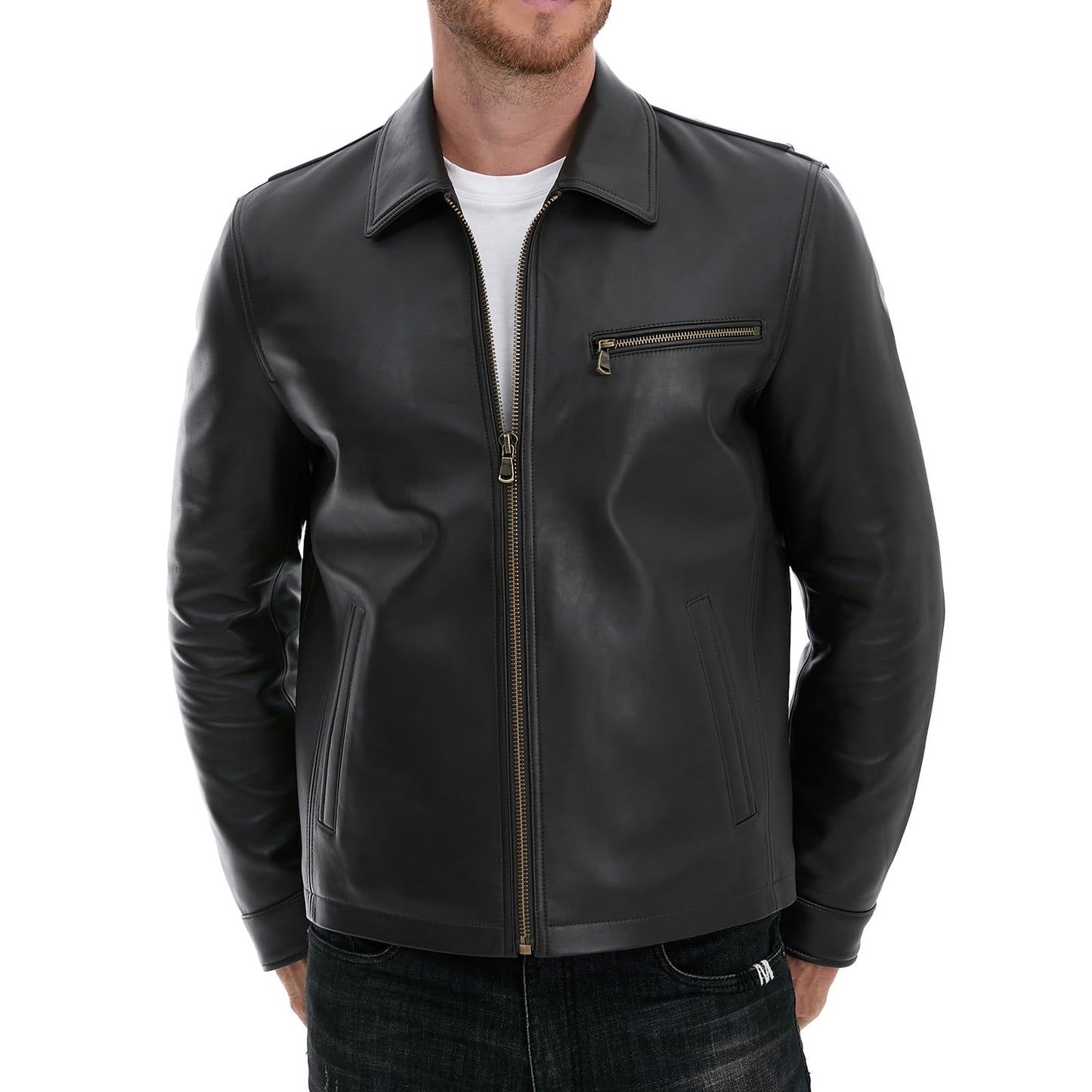SILVER FASHIONS Leather Jacket Men,Classic Lambskin Jacket with Full Zip Front,Casual Style,Tailored Design,Metal Snap Cuffs (US, Alpha, 3X-Large, Regular, Regular, BROWN)