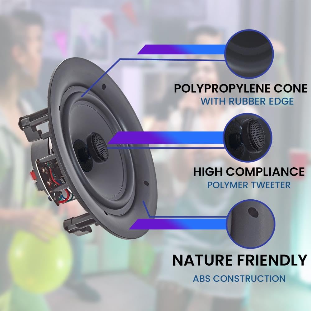 Vaiyer Home Audio System Kit, 6-Channel 6000 Watts Bluetooth Amplifier with 6.5" 8 QTY of 200 W Each Frameless in-Wall in-Ceiling Speakers & 16 AWG 500 ft. Speaker Wire - Perfect for Home, Office, Bar