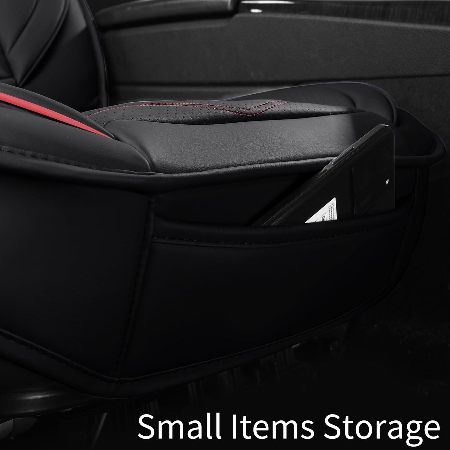 HChengkikz Car Seat Covers,Breathable and Waterproof Faux Leather Automotive Seat Covers,Universal Anti-Slip Driver Seat Cover for Cars SUV Pick-up Truck Sedan(Style1,5 PCS Full Set,Black+Red)