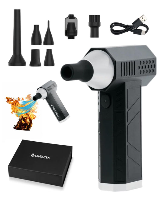 Owleys Portable Car Vacuum Cleaner “CrossClean 2-in-1 Vacuum & Air Blower | 120W High-Power | 8 Attachments | 12V Rated Voltage | Cordless, Lightweight & Rechargeable via Type-C Cable